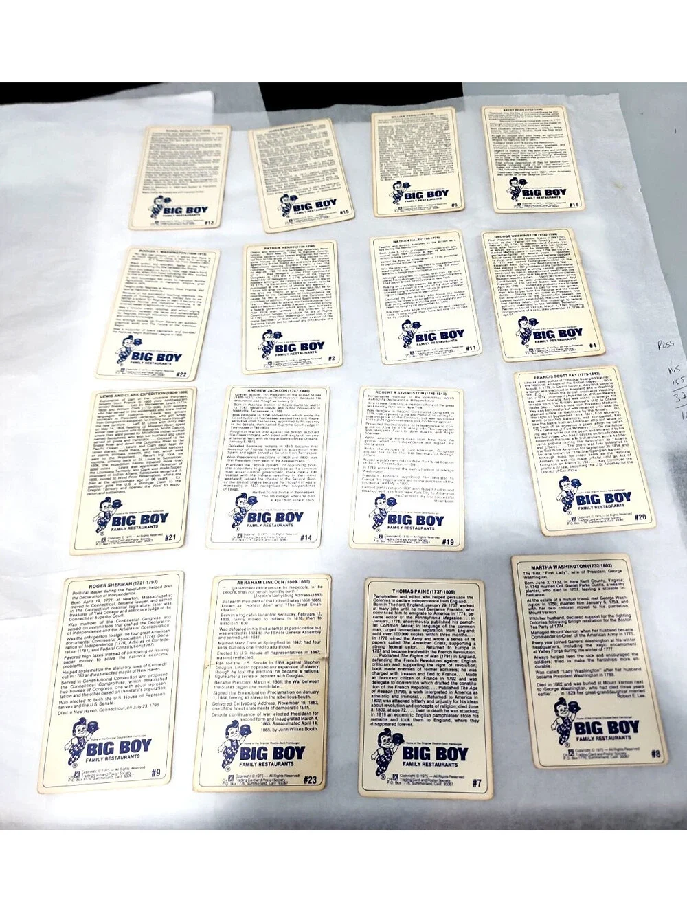 Vintage 1975 Big Boy Restaurant A Great American Trading Cards Lot Of 16 History